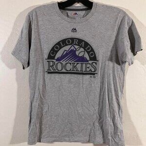 Colorado Rockies Majestic Grey Purple Triple Peak‎ T-shirt
